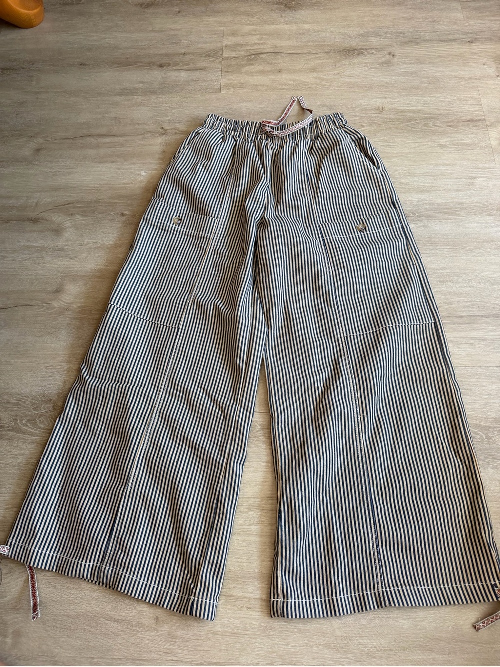 NoaBoa Restless Heart Striped Wide Leg Drawstring Boho Pants Size M - Picture 5 of 16